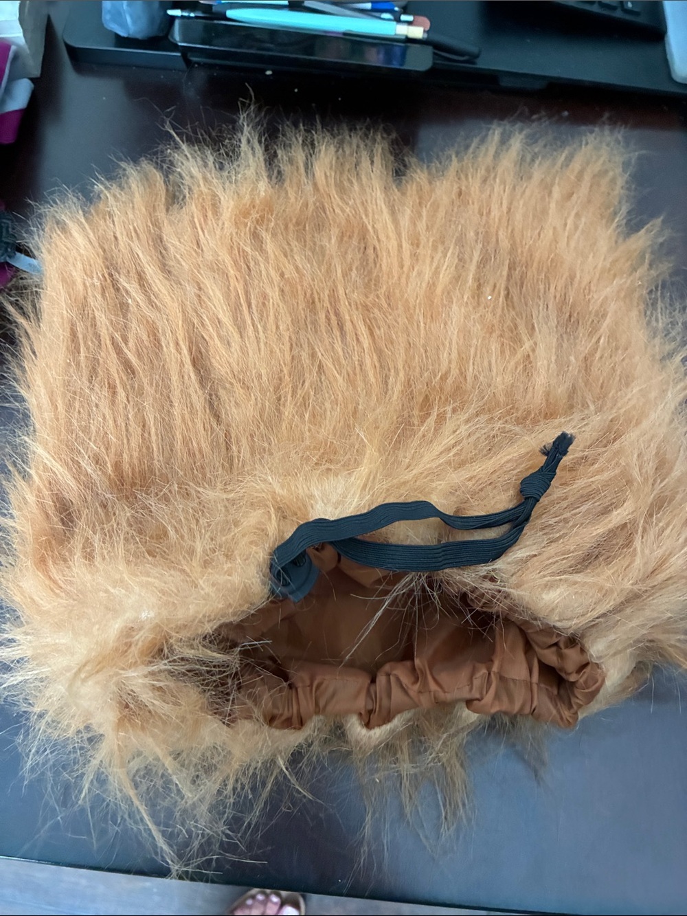 Faux Fur Drawstring Hair Bonnet - Light Brown for dog- lion’s mane